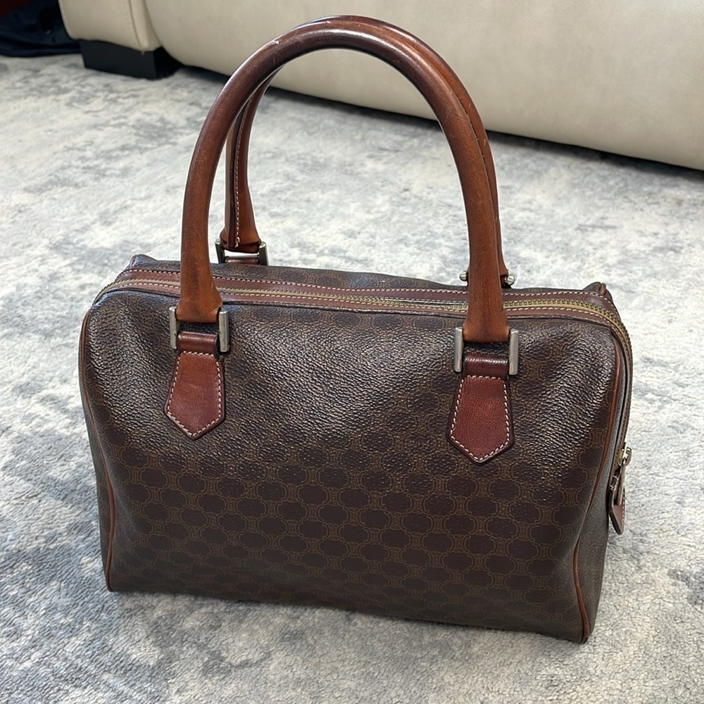 Vintage Celine Macadam Coated Canvas Boston Bag Satchel Brown - Picture 7 of 17